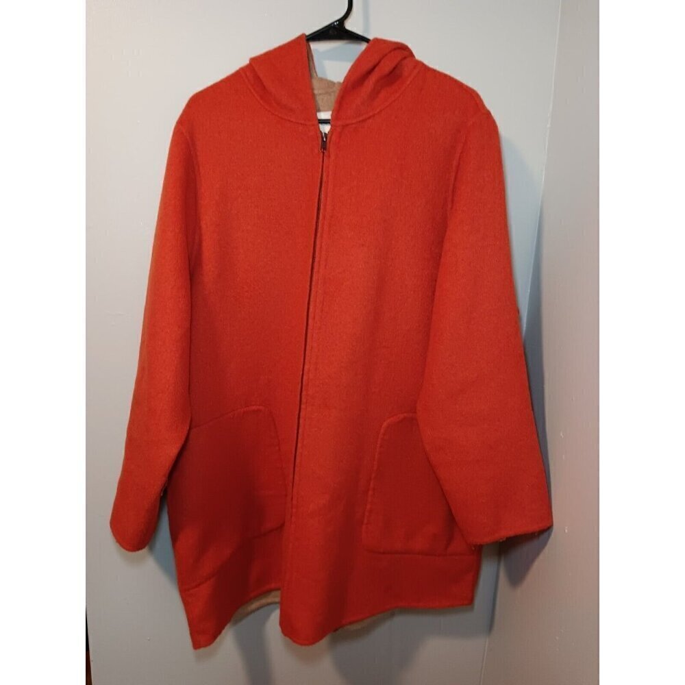 Adrienne Vittadini Wool Blend Burnt Orange And Tan Overcoat Plus Size 1X